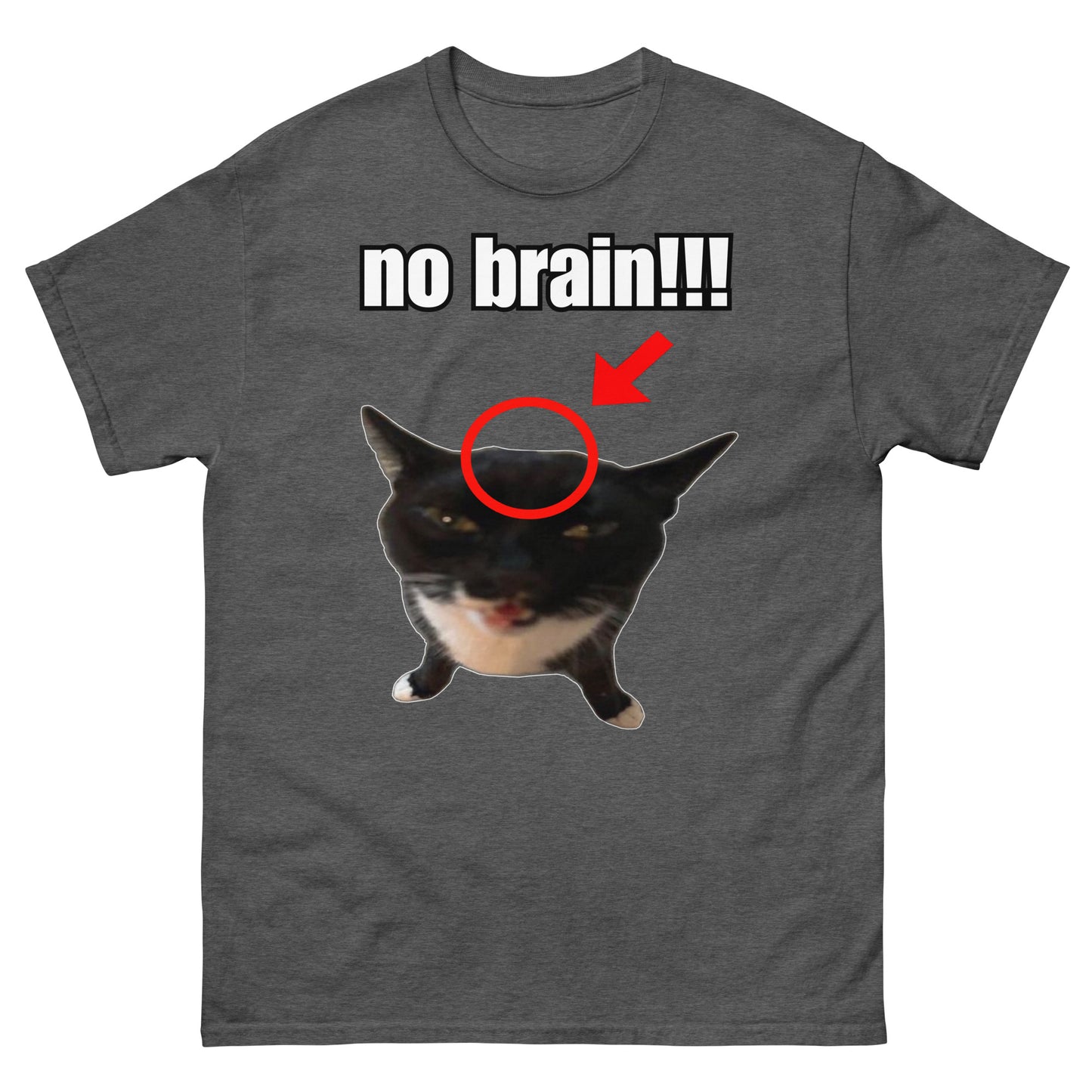 No brain cat cringey tee