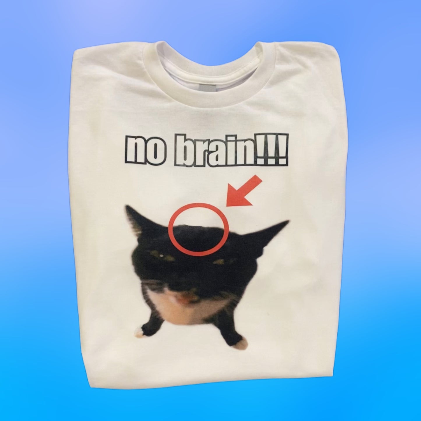 No brain cat cringey tee