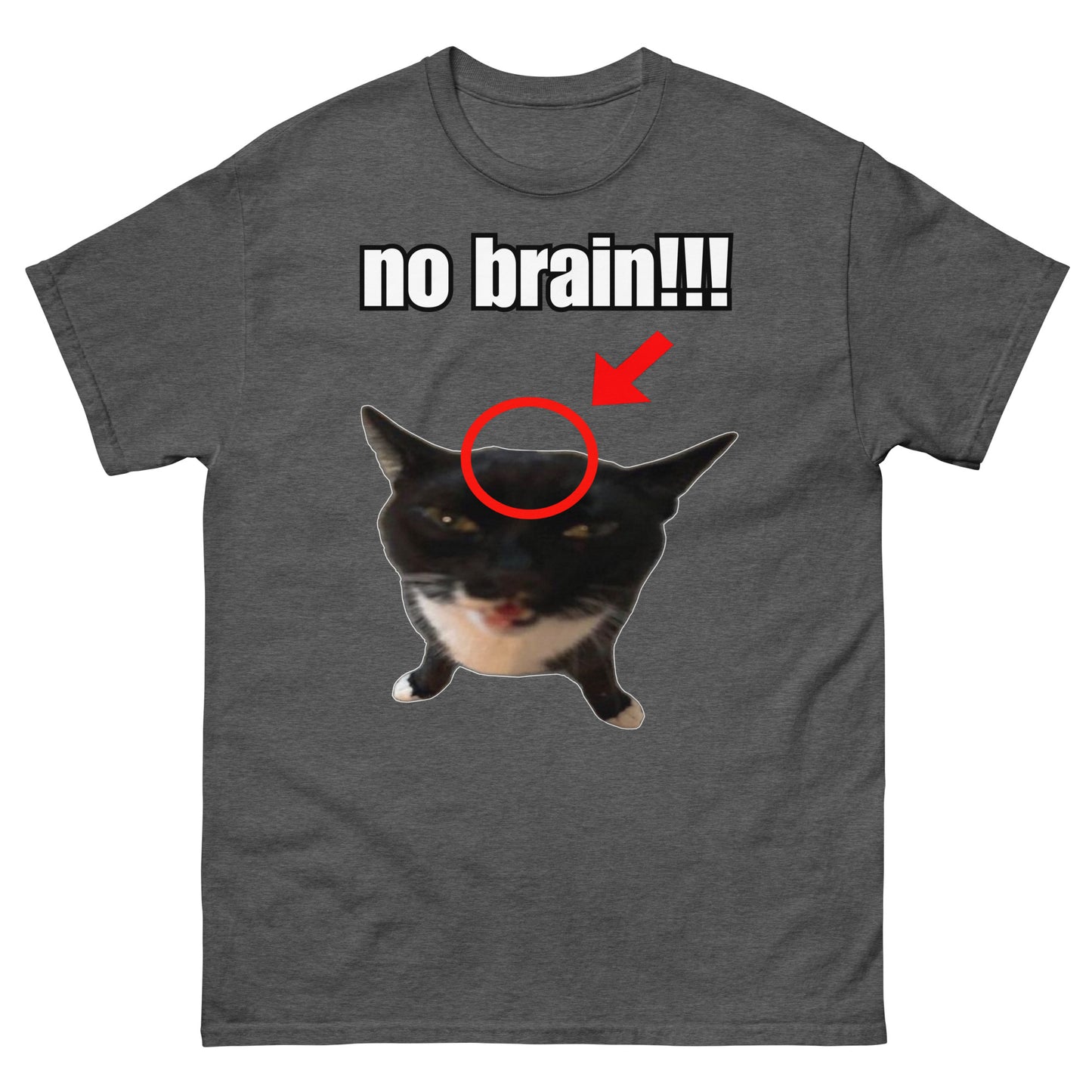 No brain cat cringey tee