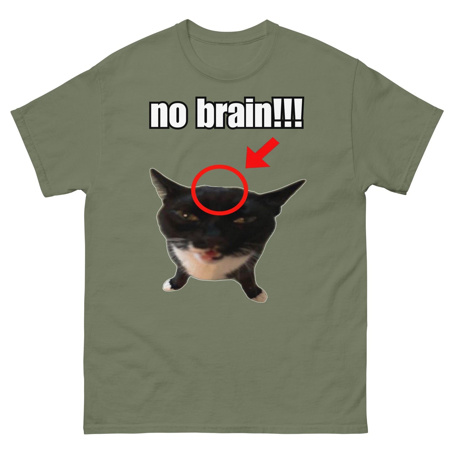 No brain cat cringey tee