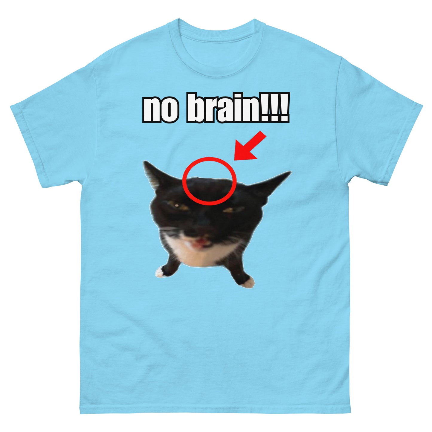 No brain cat cringey tee