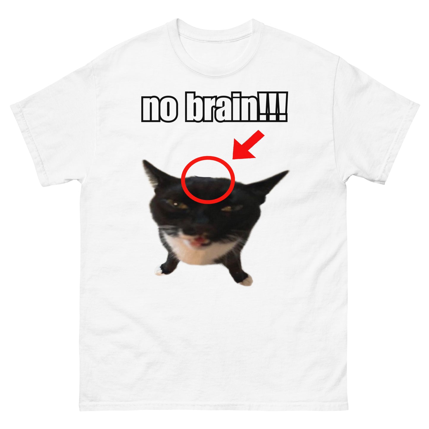 No brain cat cringey tee